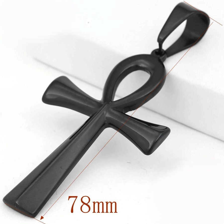 DG Men’s Stainless-Steel Black 78mm ANKH CROSS,Pendant*Ion Plated Box