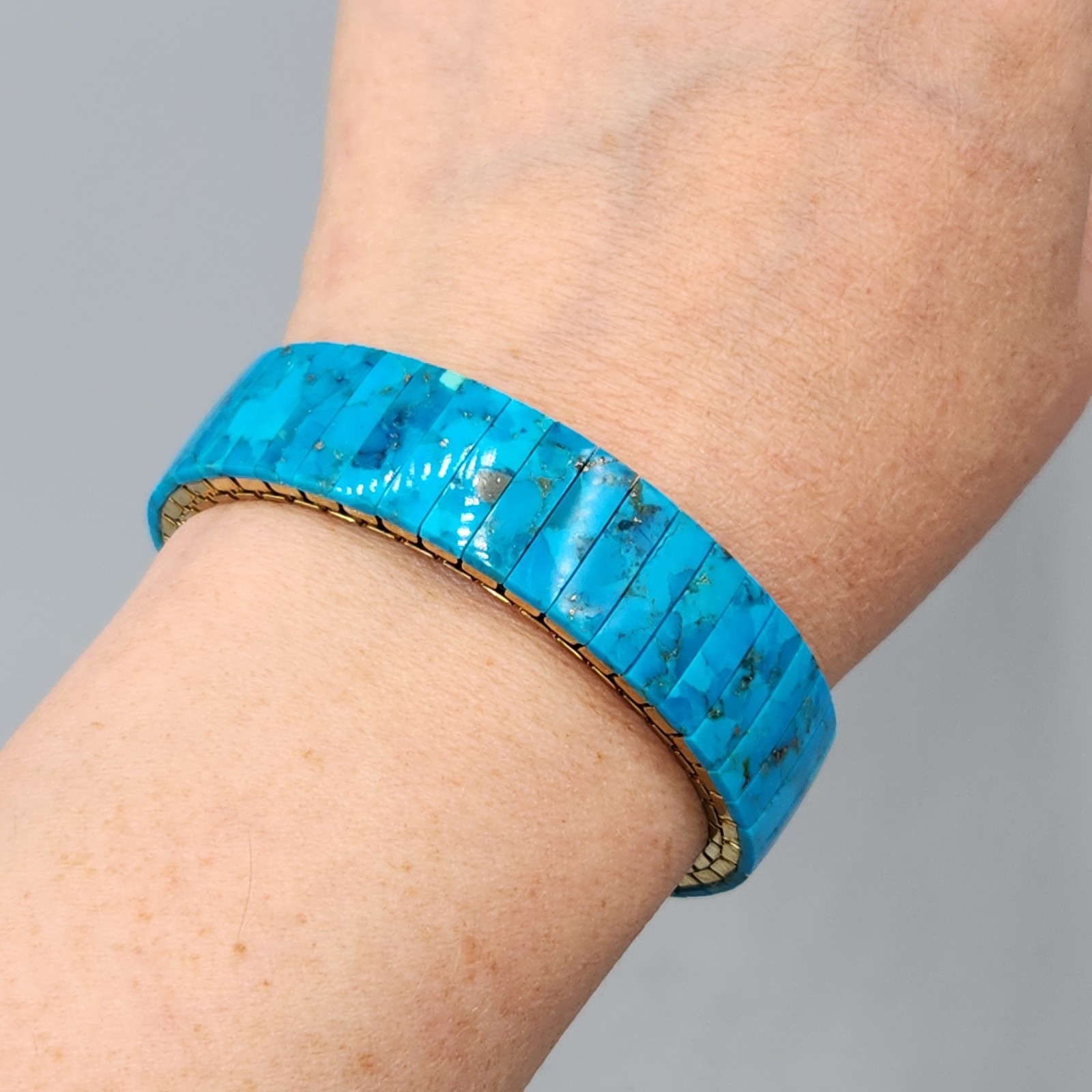 Vintage Turquoise Slab Expansion Stretch Bracelet 6.75″