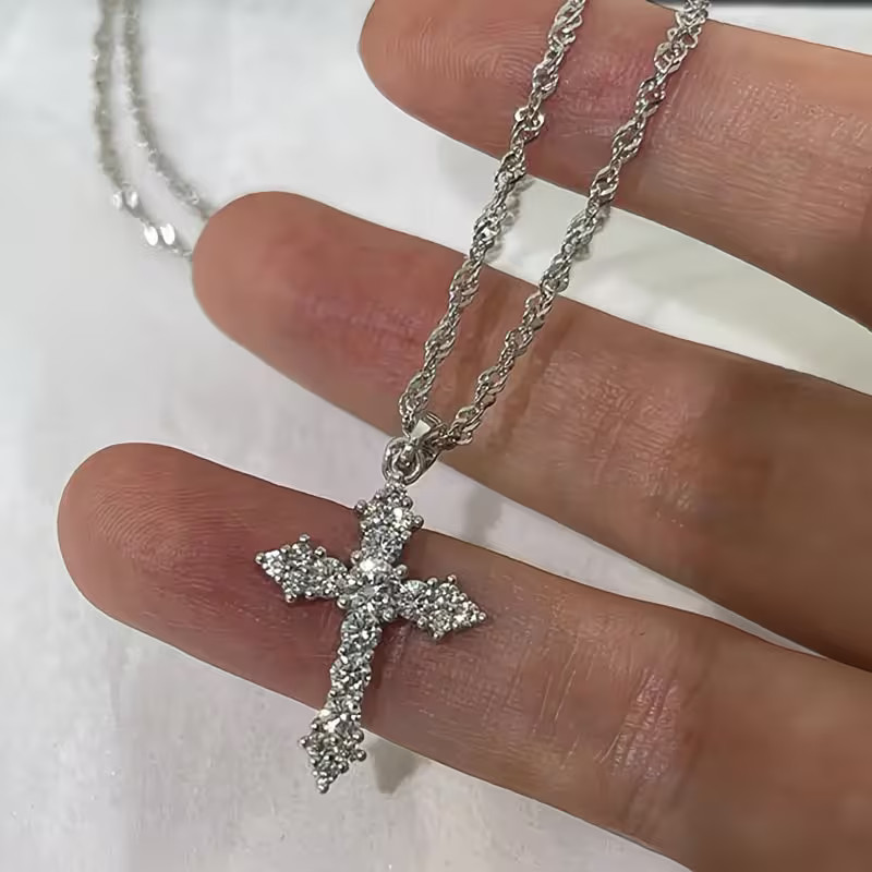 Sparkling Decor Cross Pendant Necklace For, Punk Style Y2K Jewelry Additions