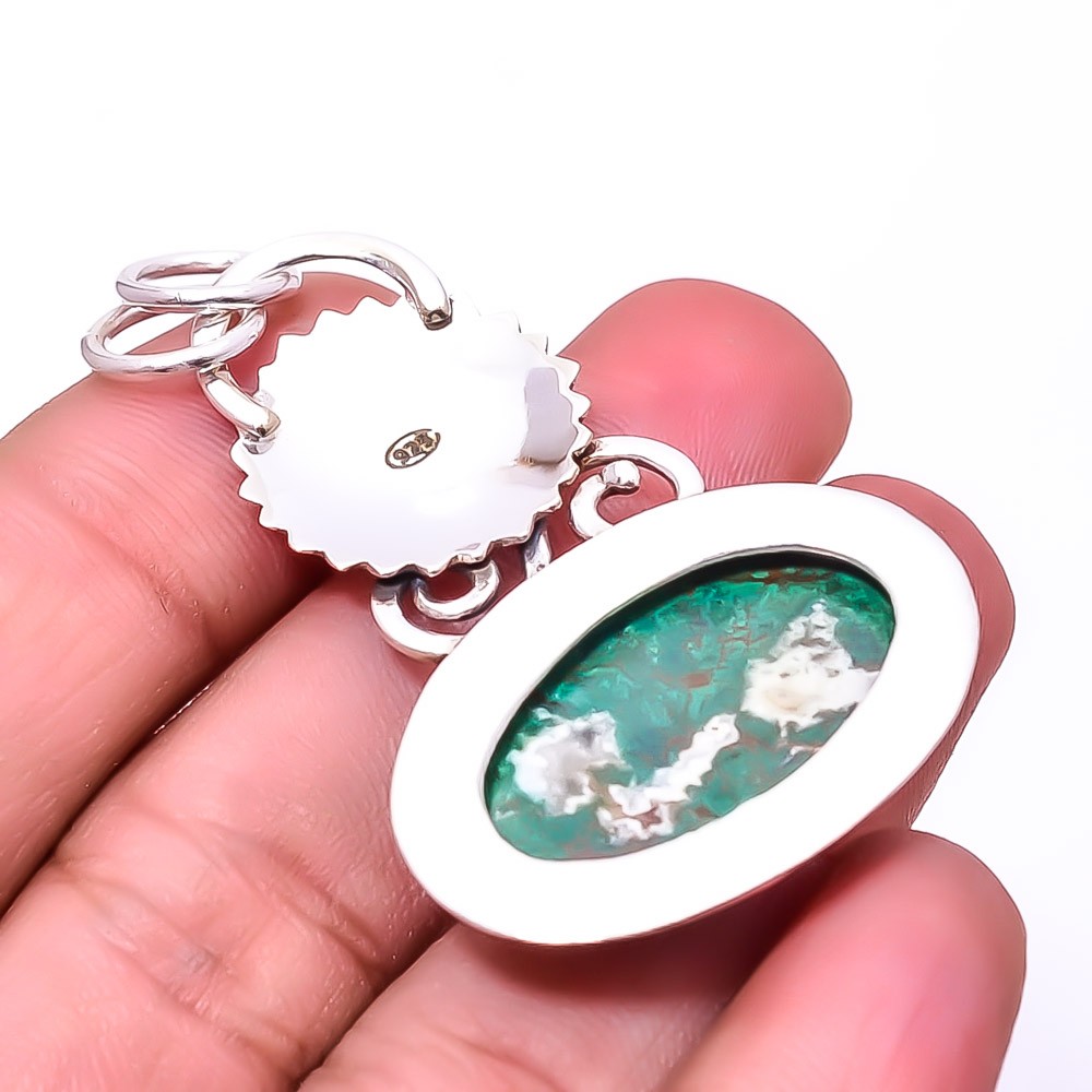 Cuprite Chrysocolla – Africa Designer 925 Sterling Silver Pendant 2.03″ P7