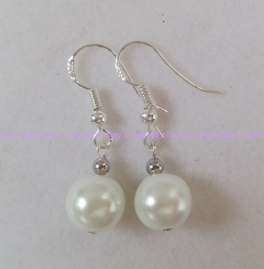 8mm 10mm 12mm White Shell Pearl Round Beads Necklace Bracelet Earrings AAA