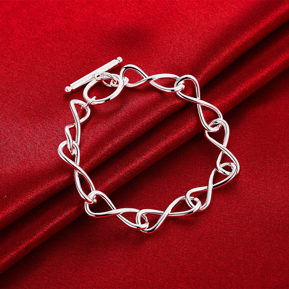 Fine 925 Sterling Silver twisted circle style shape chain Bracelet For Women