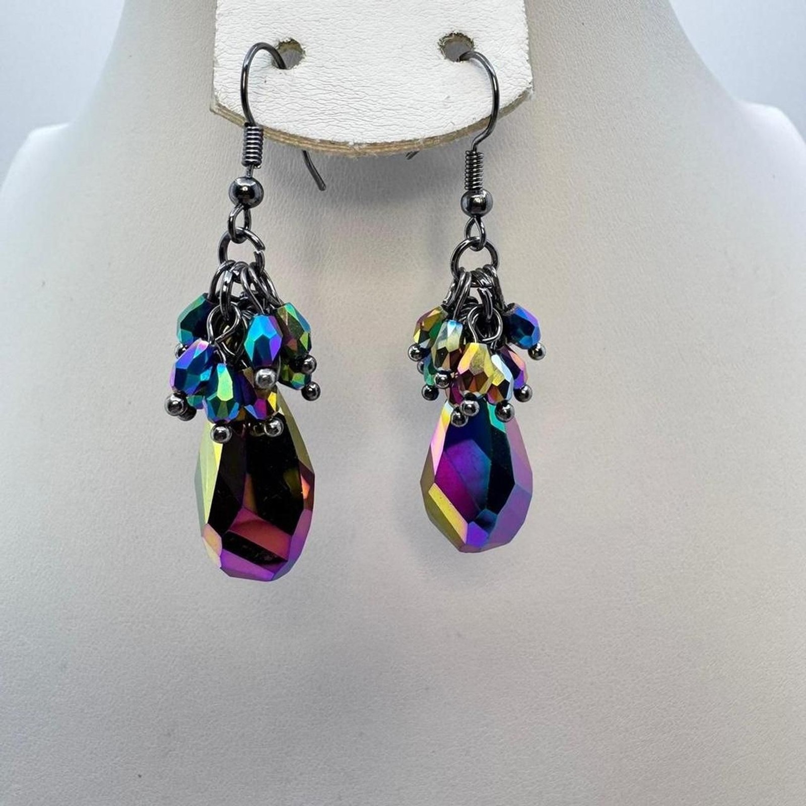 Rainbow Crystal Statement Drop Earrings Y2K Goth Festival Jewelry
