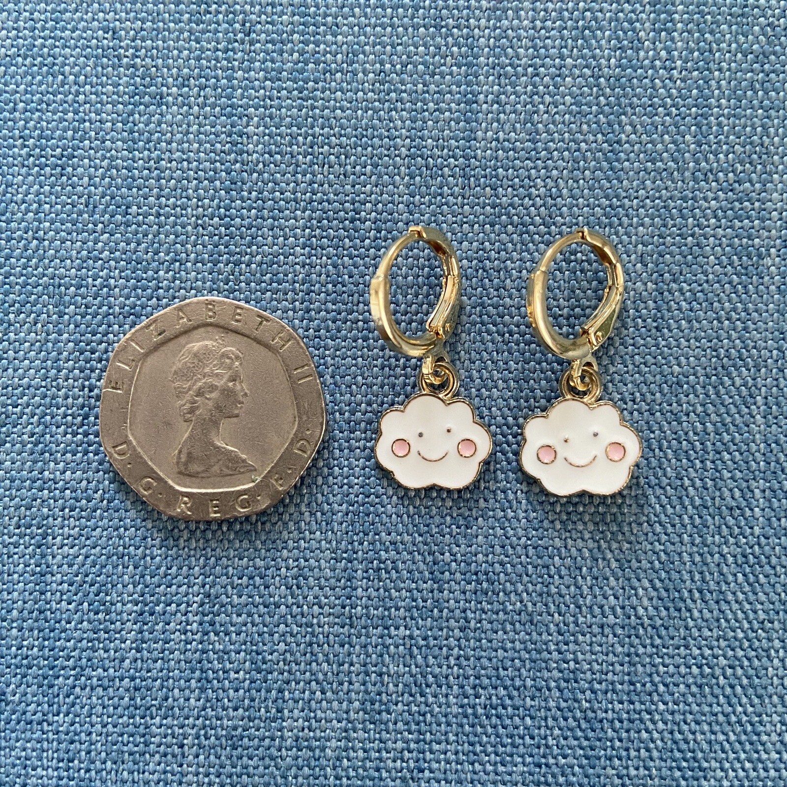 Gold Huggie Hoop Earrings with White Cloud Charm
