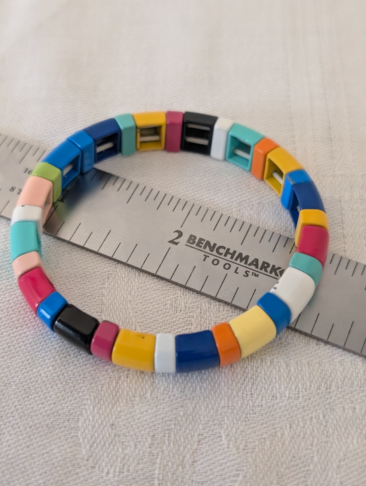 Enamel Tile Bracelet Colorful Ceramic Tila Beads Elastic Cuff Bracelet