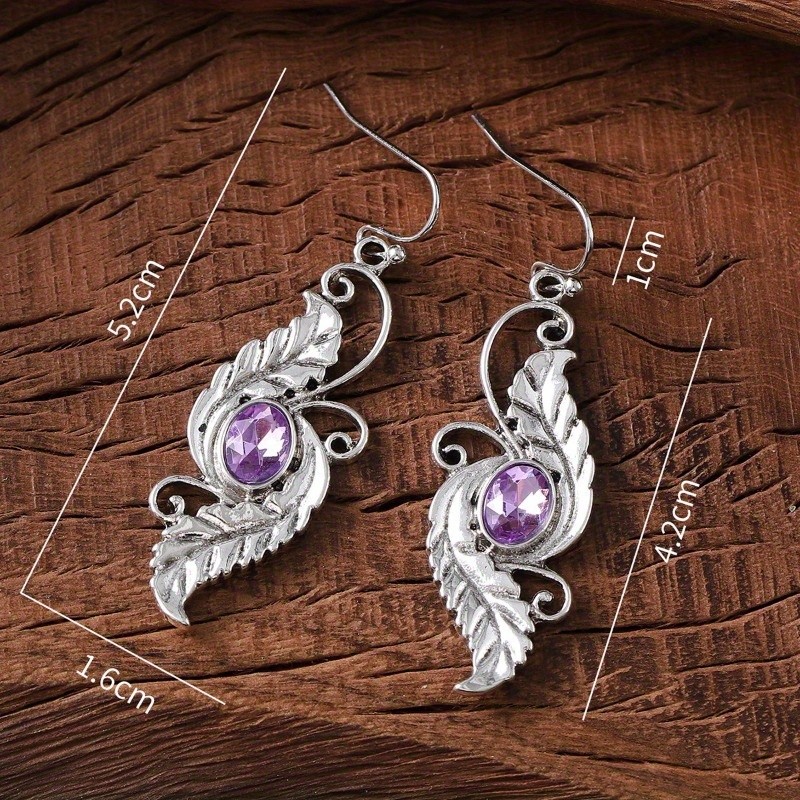 Women’s Carved Earrings Purple Artificial Crystal Pendant Earrings Zinc Alloy