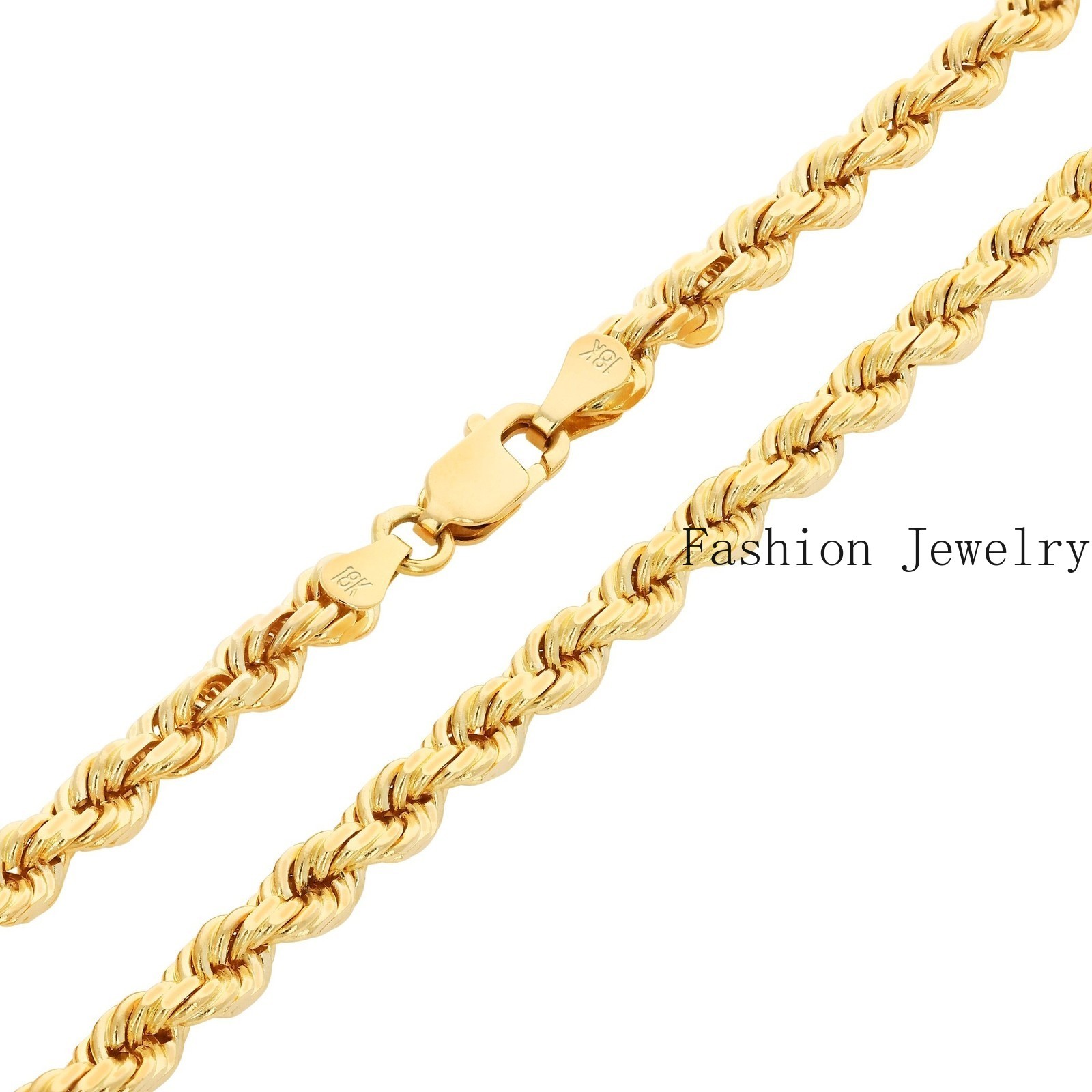 18k Yellow Gold 4mm Diamond Cut Rope Chain Italian Necklace Mens Womens 16″-28″