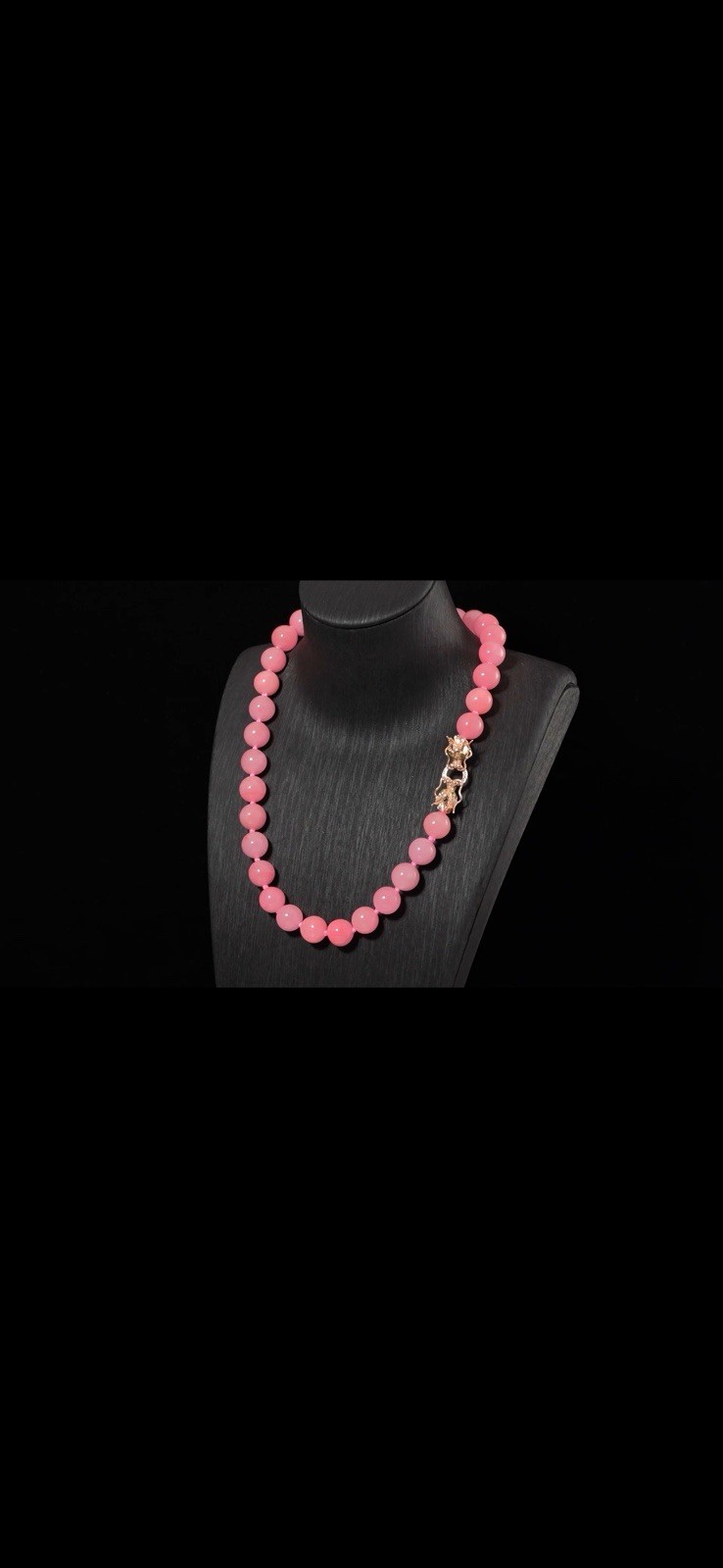 LAVISH GENUINE PINK JADE NECKLACE WITH DRAGON CLASP 18k ROSE GOLD & 925 SILVER