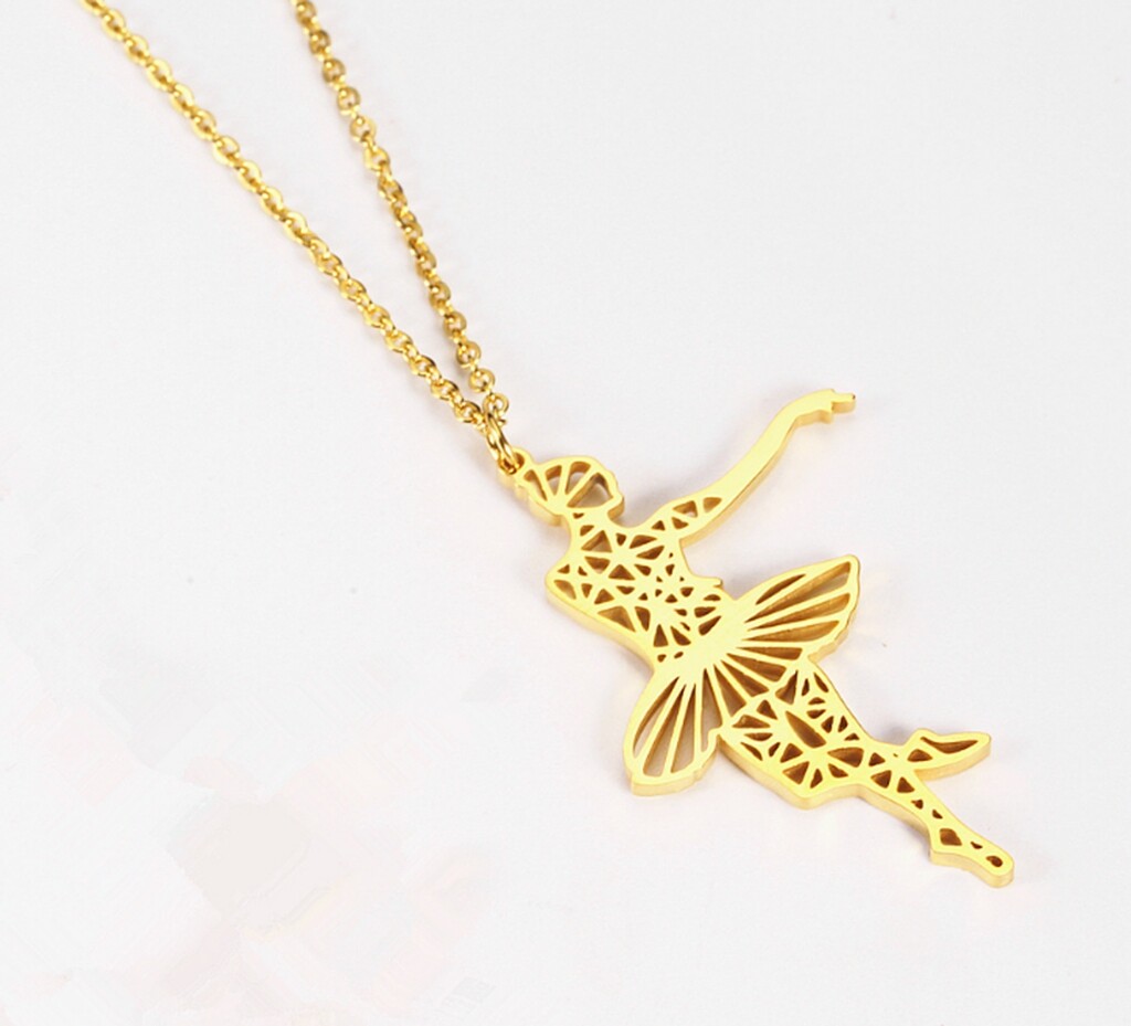 Girl / Women Titanium Stainless Steel Ballet abstract Dance Lady Necklace 17-19″