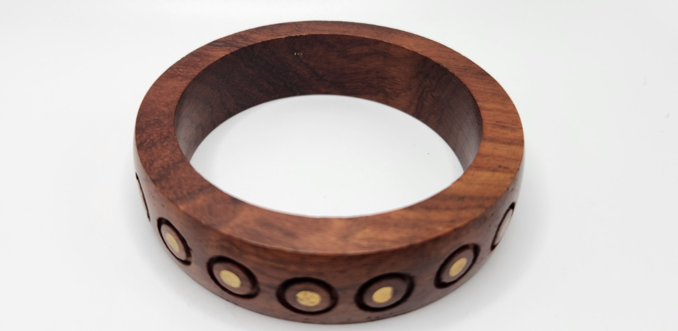 Wood and Brass Boho Style Bangle Bracelet