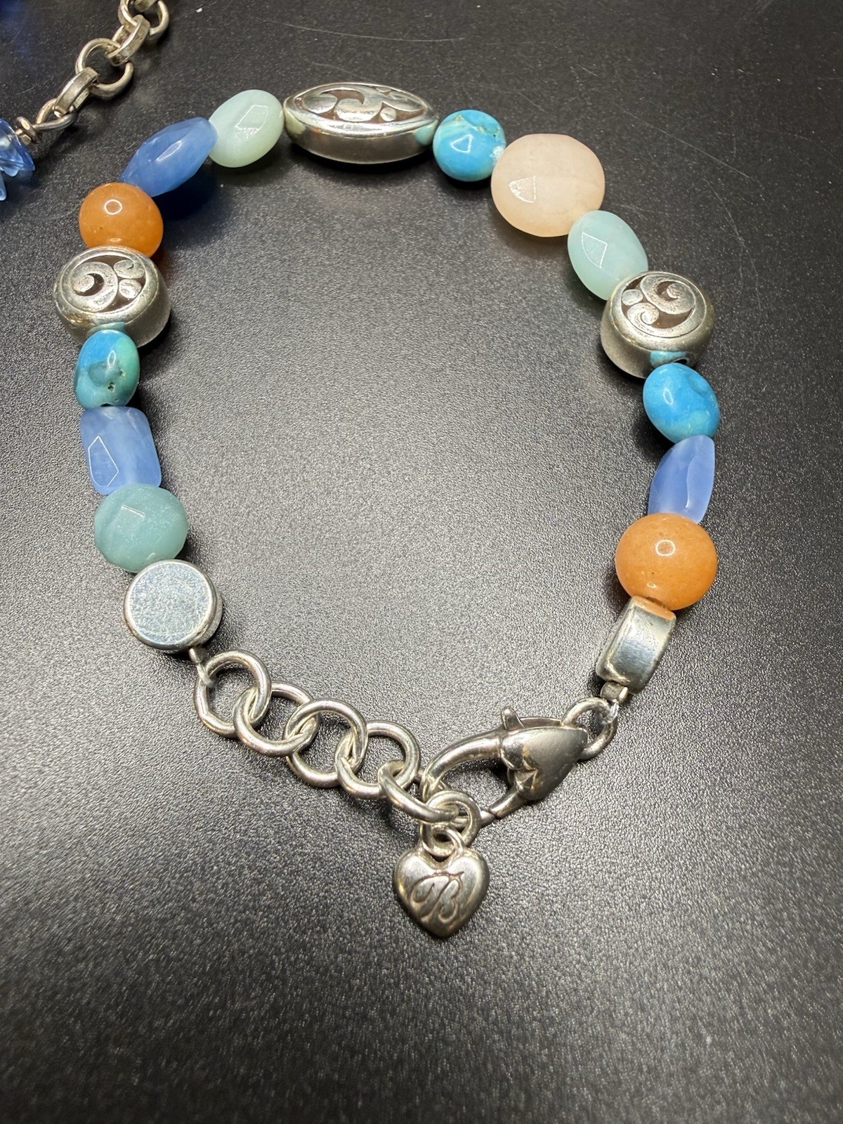 Brighton Bracelet Artisan Blue Art Glass Station Necklace Silver Tone
