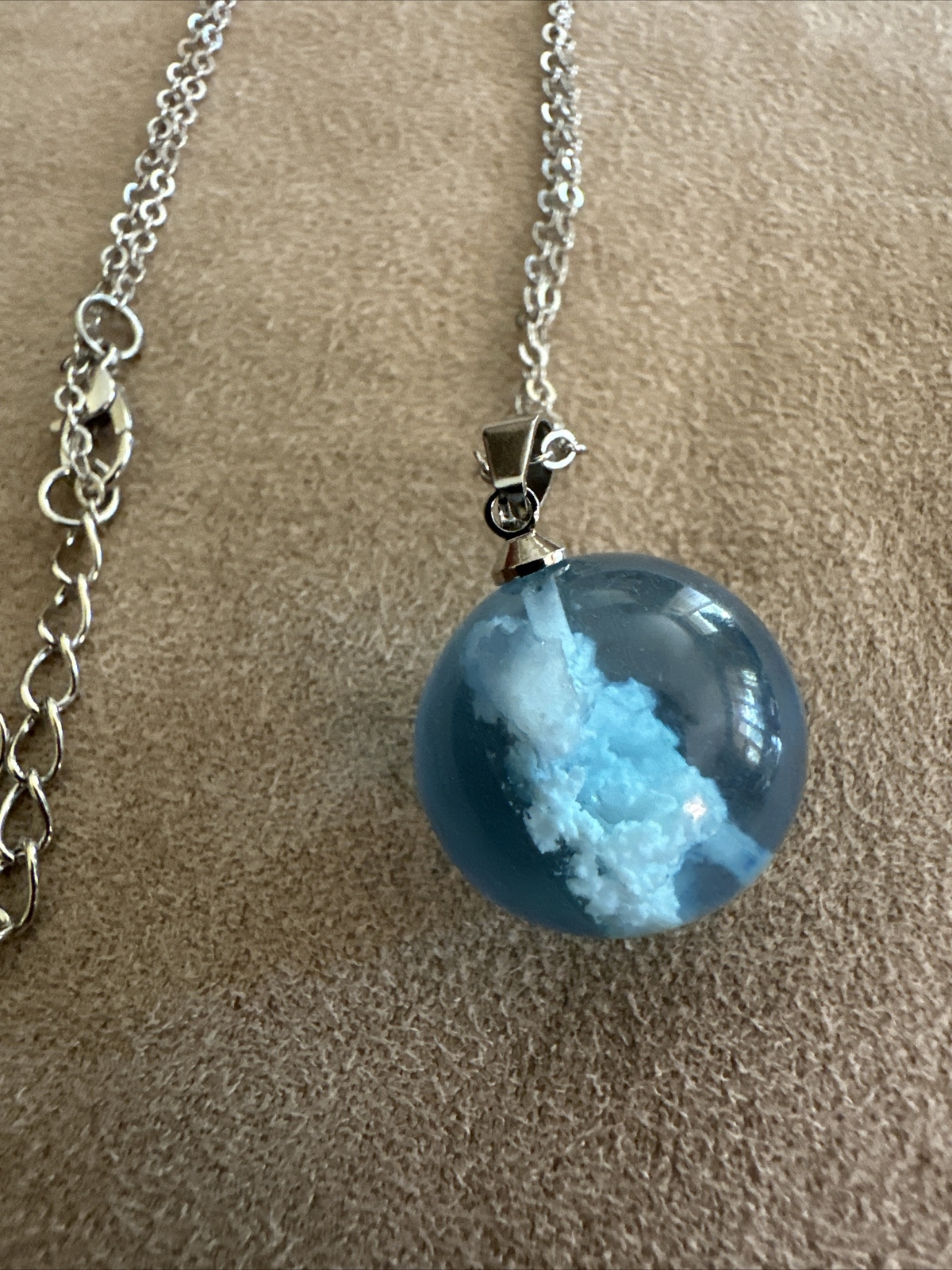 SMALLER Blue Sky White Cloud Necklace Ball Shape Resin Pendant Necklace