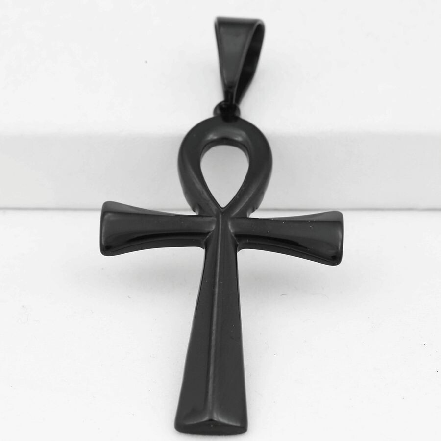 DG Men’s Stainless-Steel Black 78mm ANKH CROSS,Pendant*Ion Plated Box