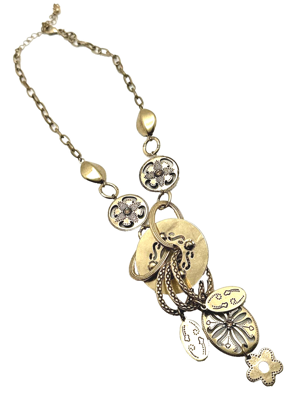 Y Drop Charm Necklace Made with Swarovski Crystals Gold Tone Moroccan Statement