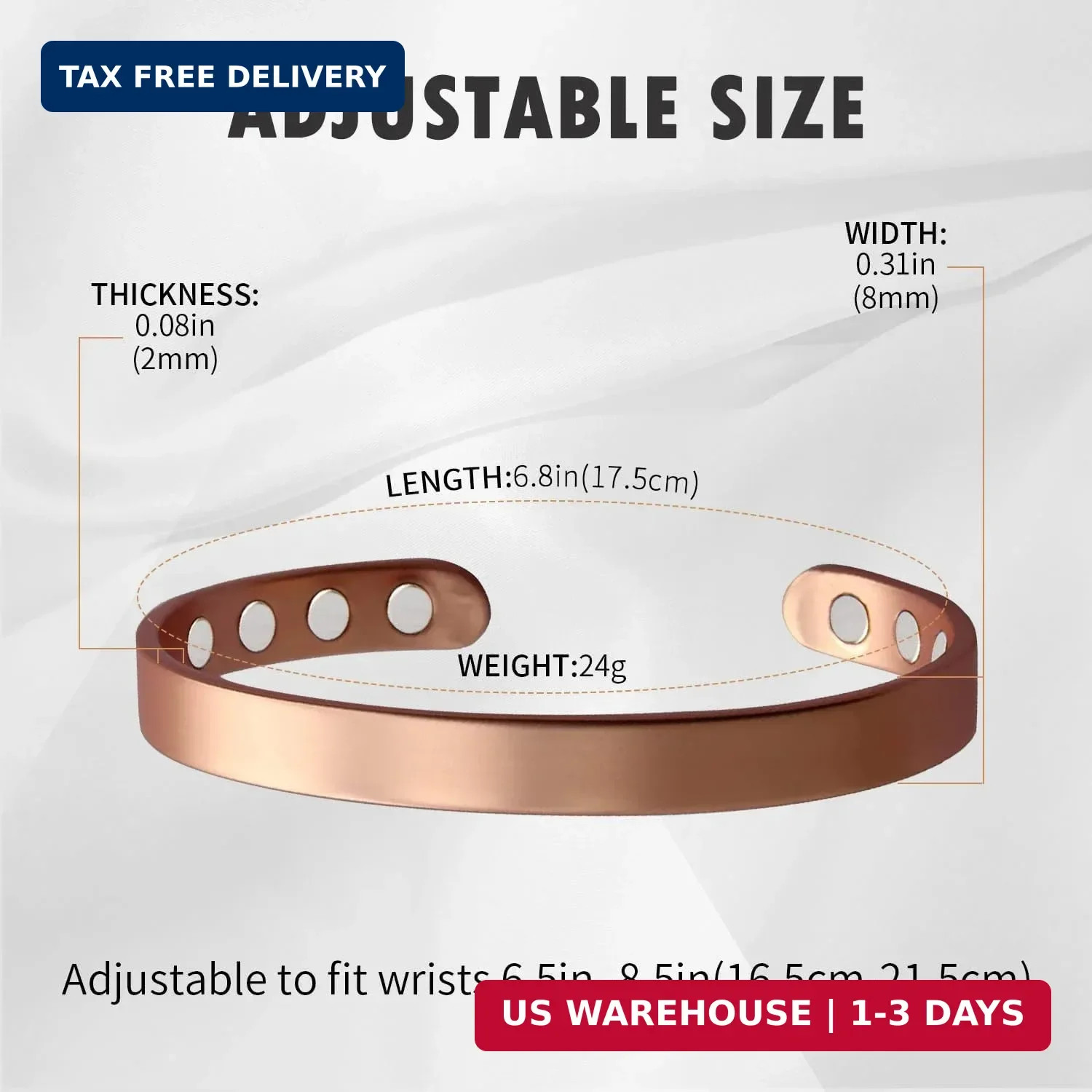 MagEnergy Copper Bracelet for Men and Women, 99.9% Pure Copper Magnetic Bangle w