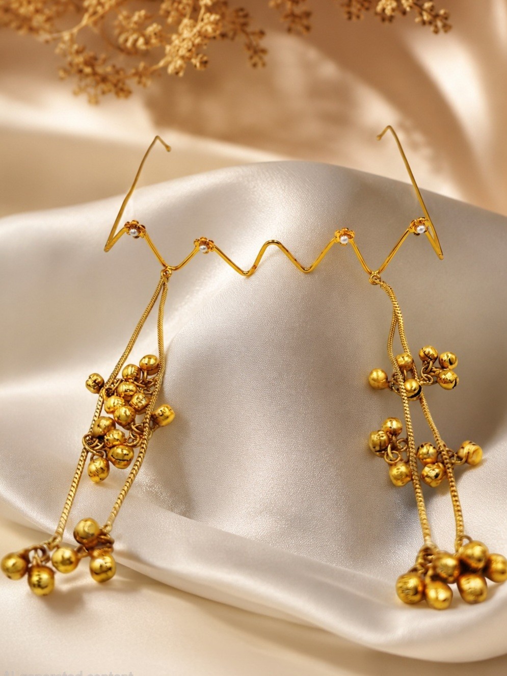 Gold Wire Pearl Wave Face Jewelry Handmade Boho Statement Eye Accessory Facelet
