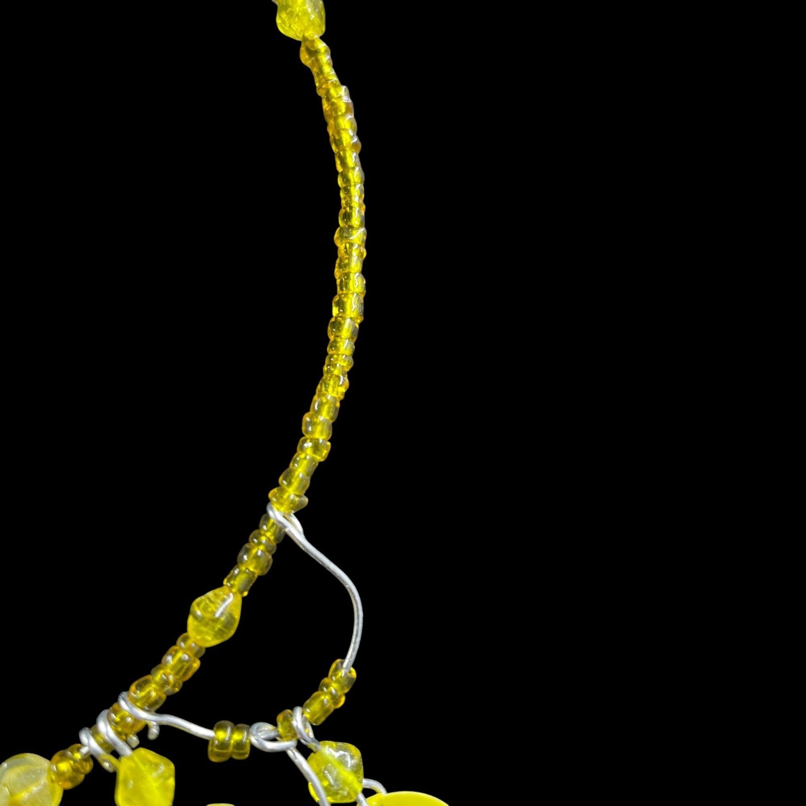 Yellow Wrap Around Beaded Disc Statement Necklace Earrings Set Boho Festival