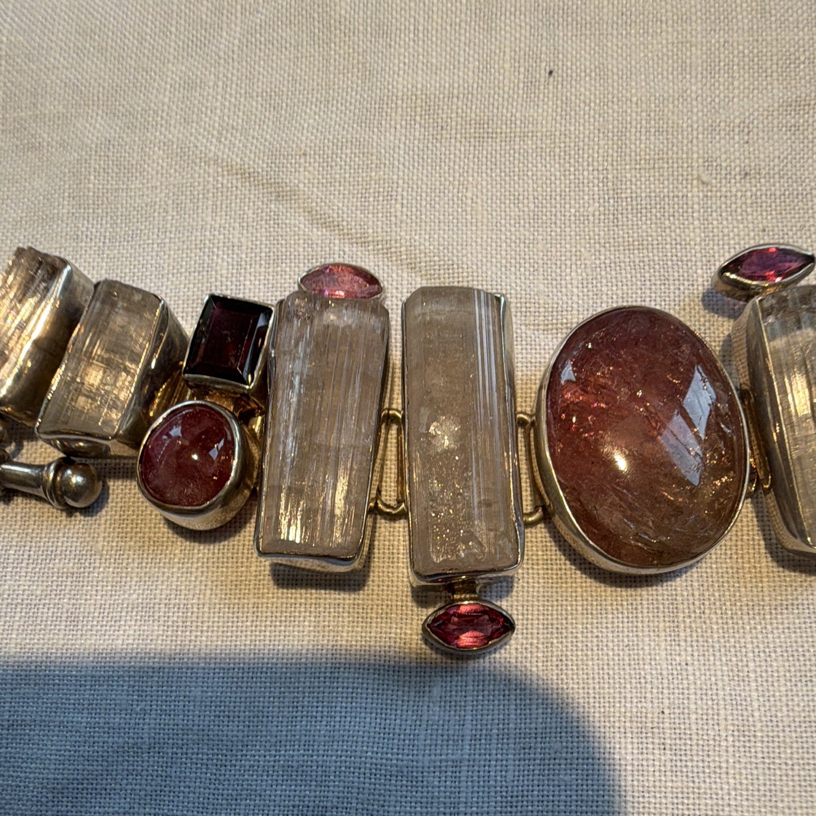 Pink tourmaline silver Link Bracelet Toggle Clasp