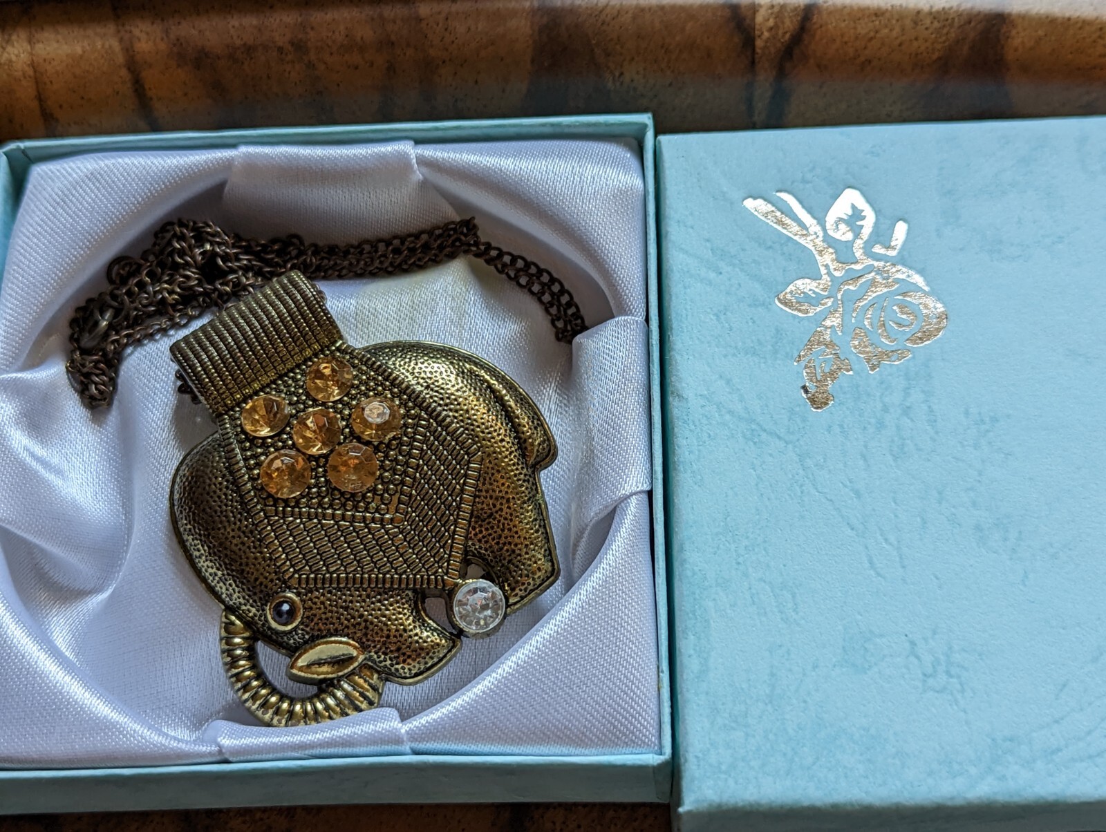 Women’s Vintage Necklace with Elephant Pendant Oxidised Brass 30g