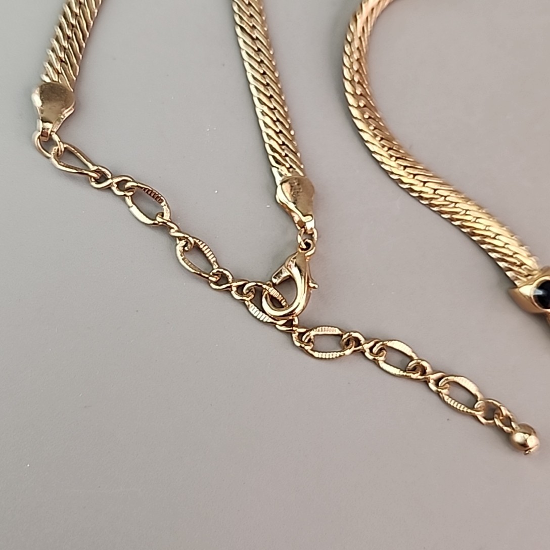 Rhinestone Chain Necklace Scalloped Clear Glass Gold Tone Herringbone 21″
