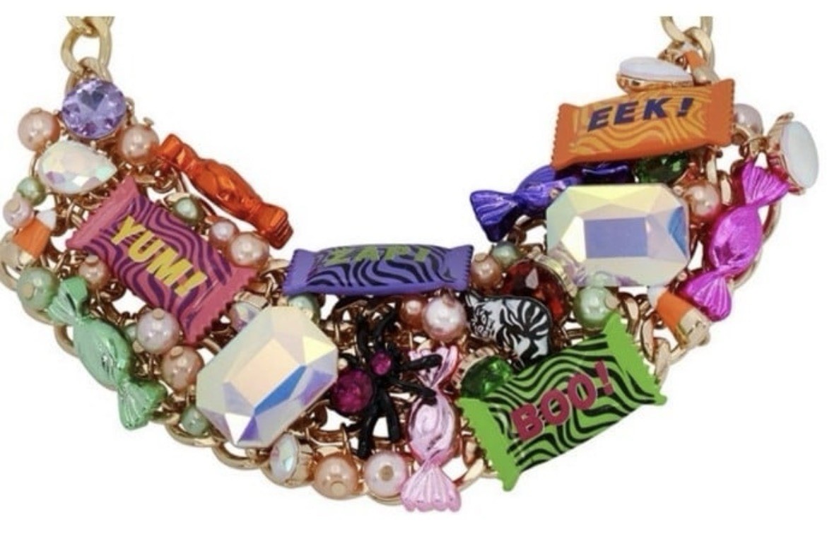 Betsey Johnson Necklace Halloween Candy Statement Chunky Charms Glow In Dark NWT