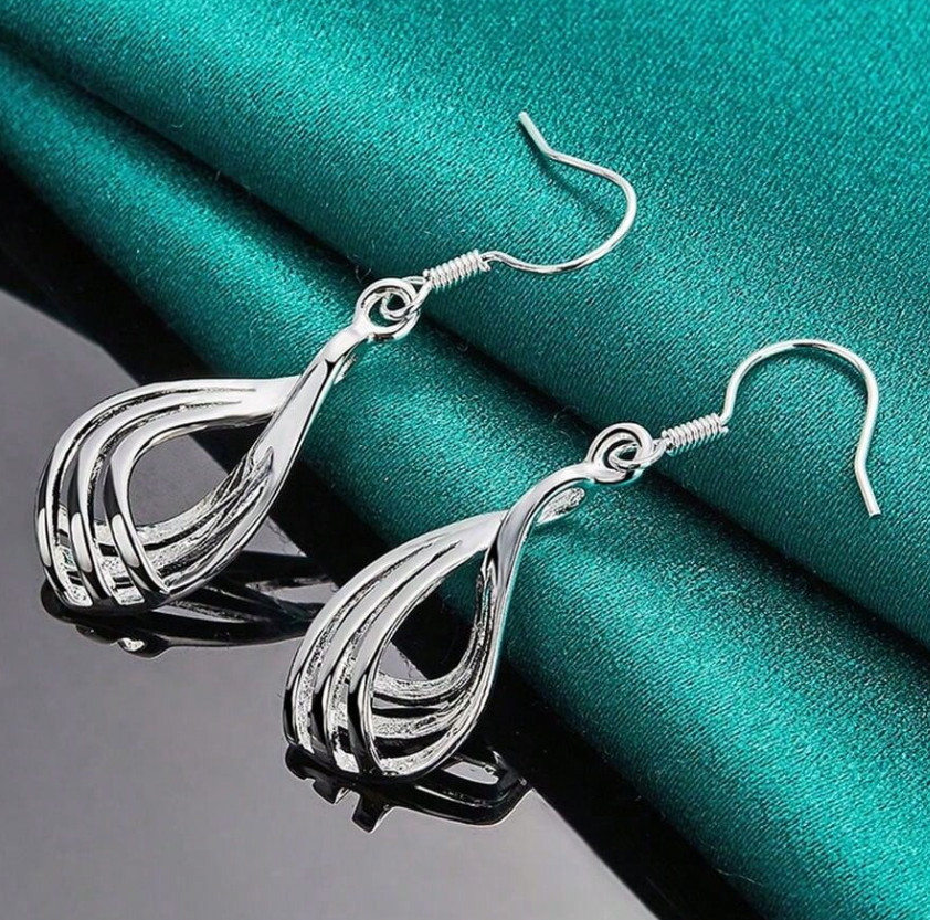 1 pair sterling silver wavy drop earrings – elegant twist charm for women – NEW