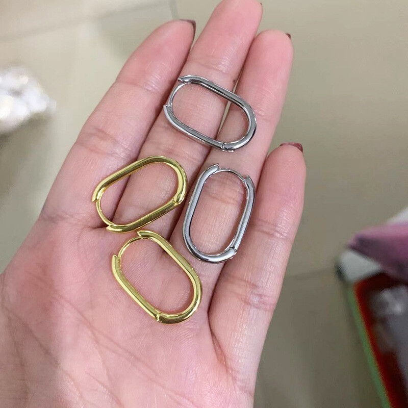 Women 925 Sterling Silver Gold Plated U-Shape Plain Huggie Hoop Earrings 22mm A9
