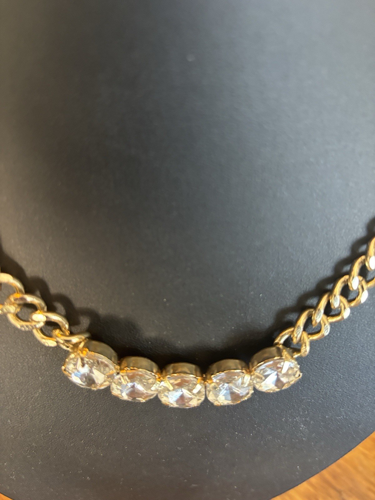 Gold-Tone Chain Necklace with Faceted Rhinestones Chunky Bold NWOT