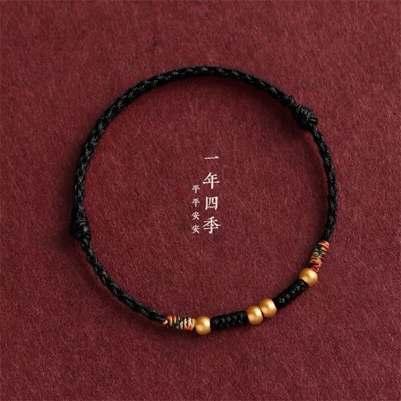 Hand Braided Copper Beads Red Rope Luck Bangles Anklets Size Adjust Handmade
