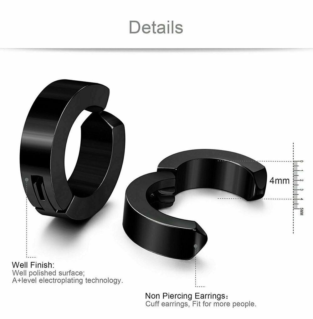 Men Women Clip On Hoop Earrings Stainless Steel Non Piecerd Cartilage Ear Cuffs