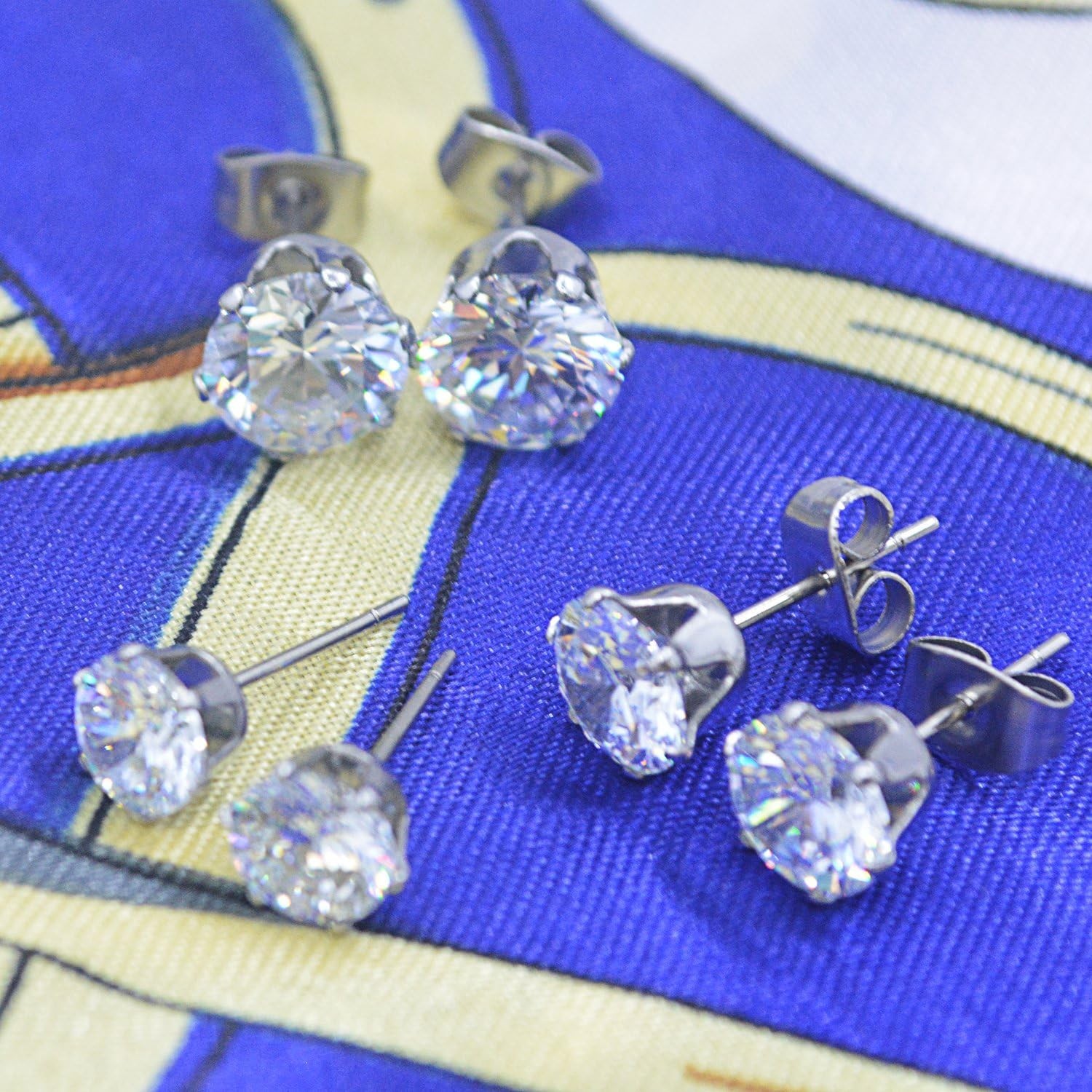 Assorted Sizes 6 Pair Hypoallergenic CZ Stud Earrings – Perfect for Any Occasion