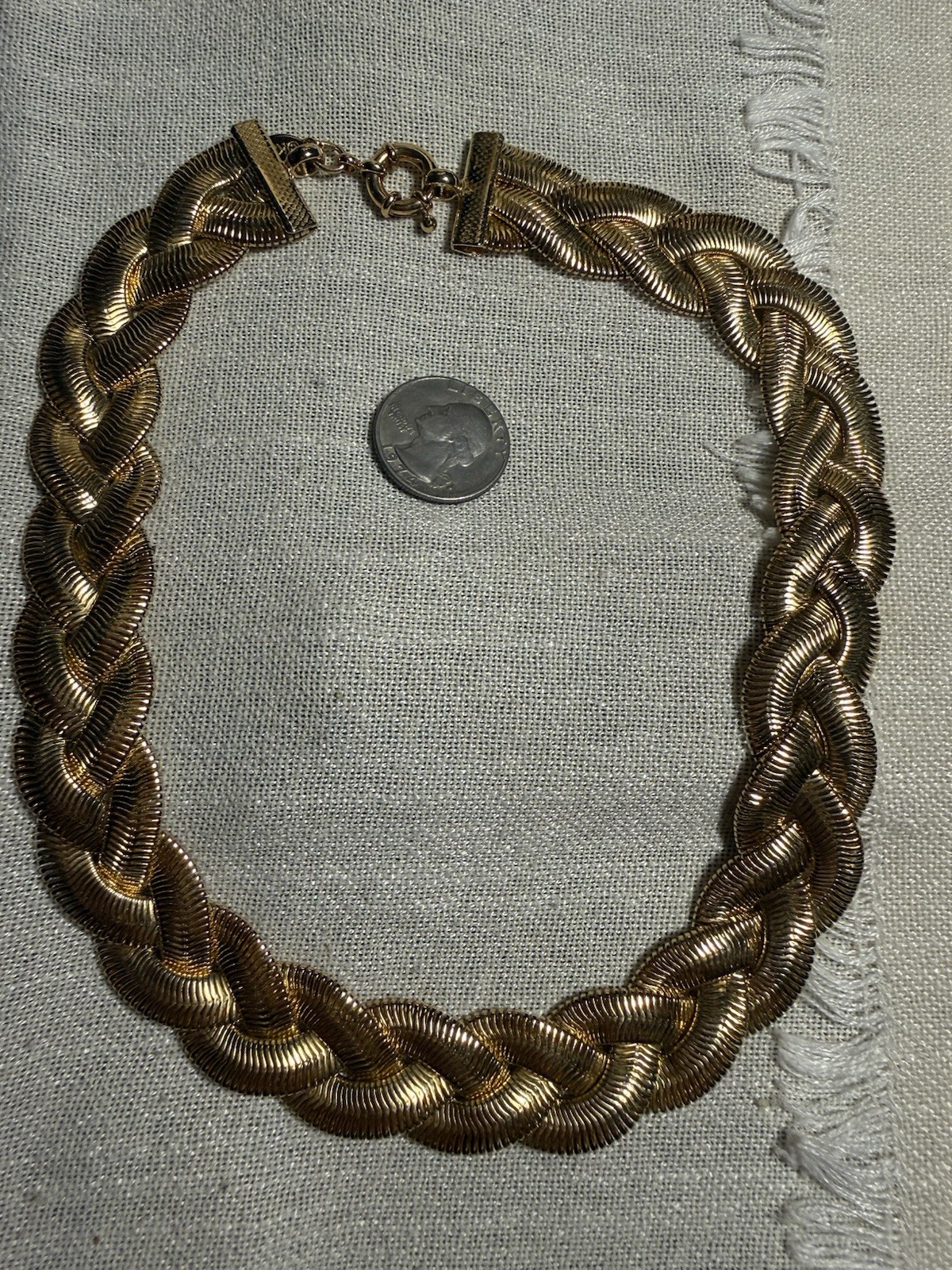 #5 Gold Tone Braided Chain Necklace Spring Ring Clasp 18 in No Stone