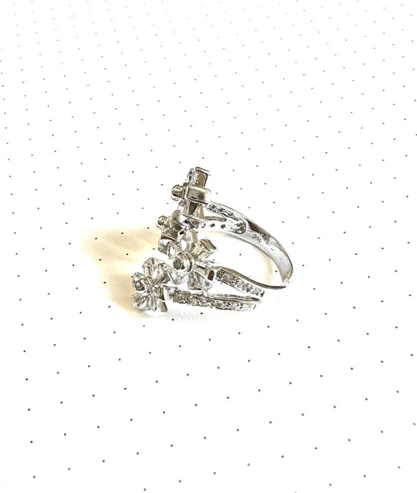 (SIZE 6,7,8,9) Open-Ended CZ Stones FLOWERS CLUSTER RING .925 STERLING SILVER