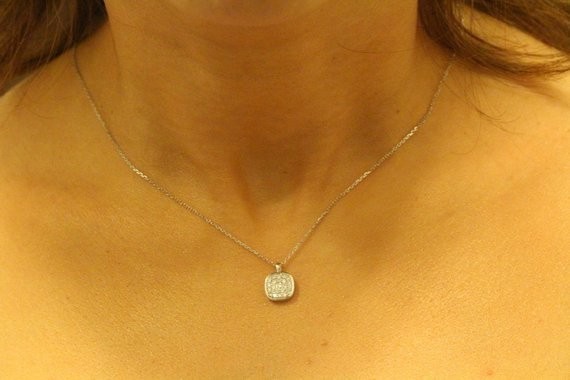 Round Cut Simulated Diamond Fancy Women’s Pendant Chain In 14k White Gold Plated