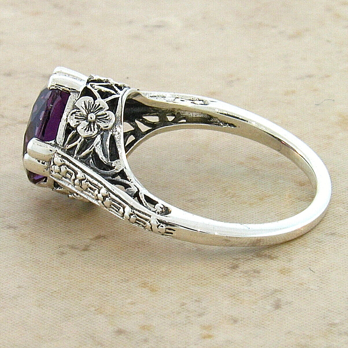 ART DECO STYLE 4 Ct COLOR CHANGING SIMULATED ALEXANDRITE 925 SILVER RING 163X