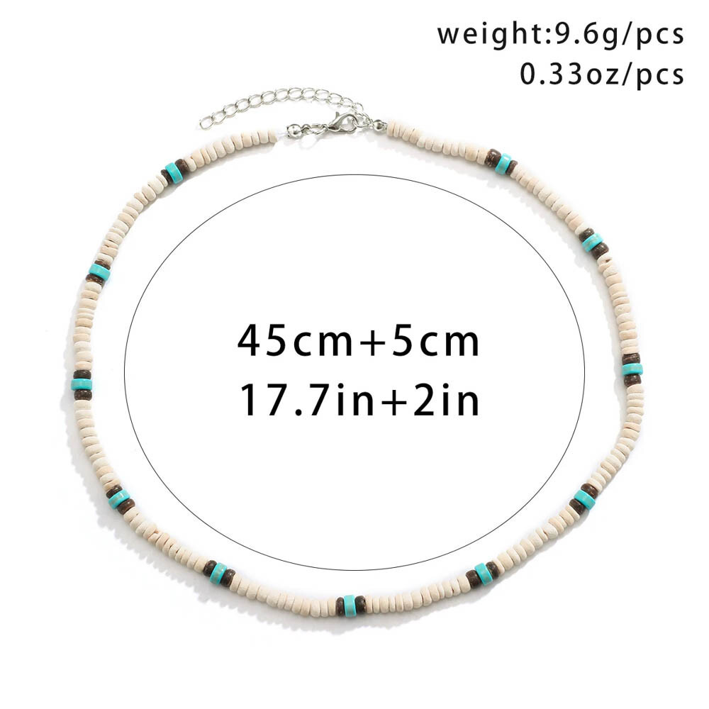 18″ Wood & Coconut Shell Bead Necklace – Natural Boho Surfer Style, Adjustable
