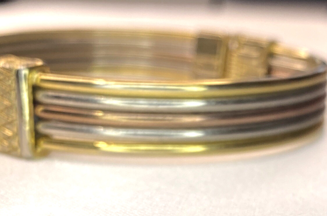 Stylish Tri-Color (Gold, Silver, & Rose gold) Hinged Bangle Bracelet