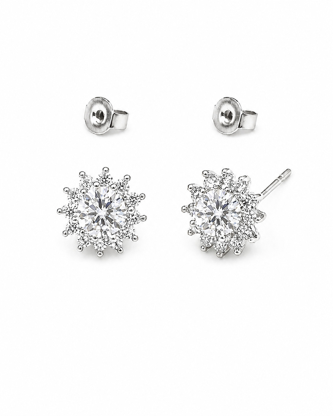 Snowflake Crystal Stud Earrings Stainless Steel Silver Tone Gift for Women