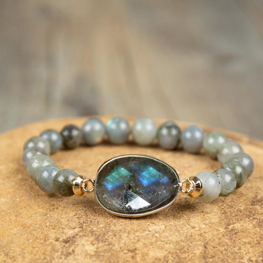 Natural Labradorite Stone Beaded 8mm Gemstone Crystal Healing Stretch Bracelet