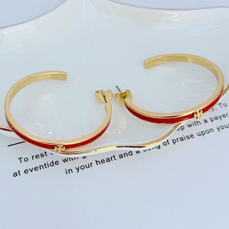 New Burch KIRA ENAMEL HOOP Earrings Red Gold Logo with Jewelry Pouch Size:4.3cm