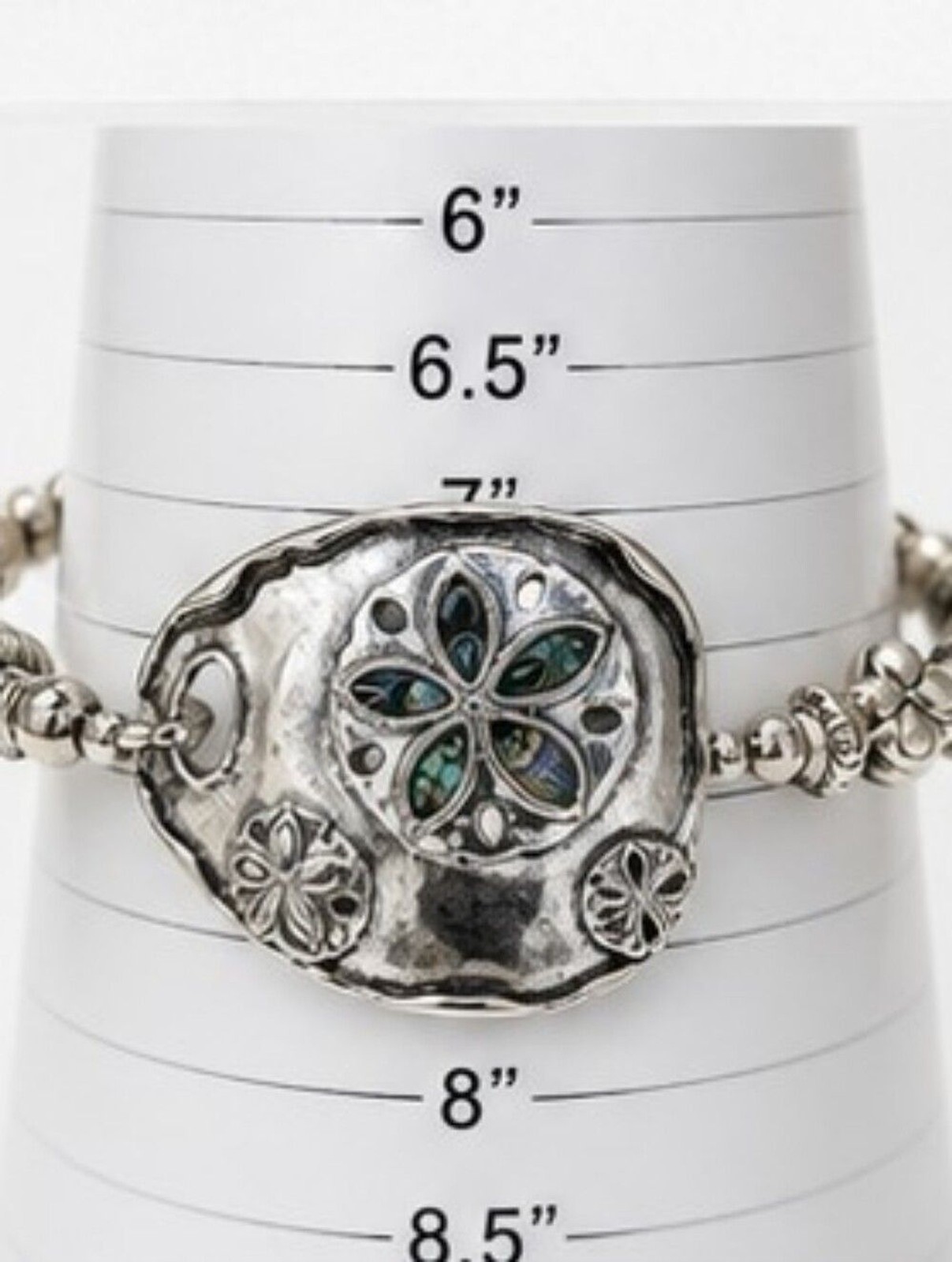 Abalone Shell Toggle Bracelet Coastal Beach Stretch Silver Tone Artisan Style