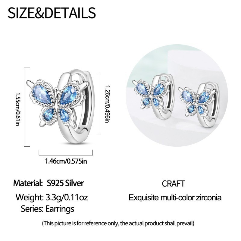 PANDACH 925 Sterling Silver Enamel Blue Butterfly Hoop Earrings For Women Gifts