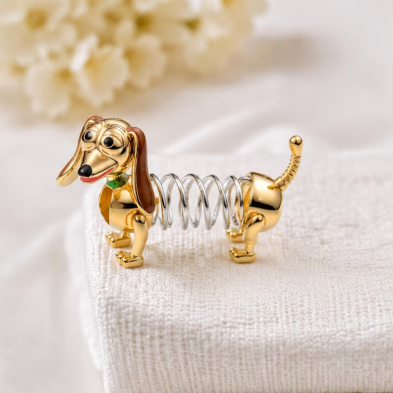 Slinky Dog Charm Silver & Gold Enamel Character Charm Bracelet Gift Cartoon Fan