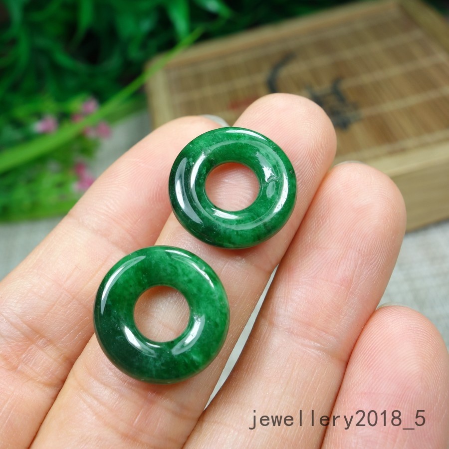 1 pair Certified Green Burma 100% Natural A jadeite Jade Donut 甜甜圈