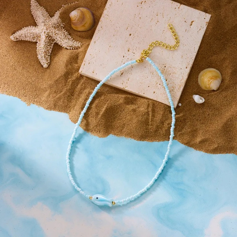 Bohemian Color Simple Ceramic Small Fish Rice Bead Necklace Female Collarbone Ch