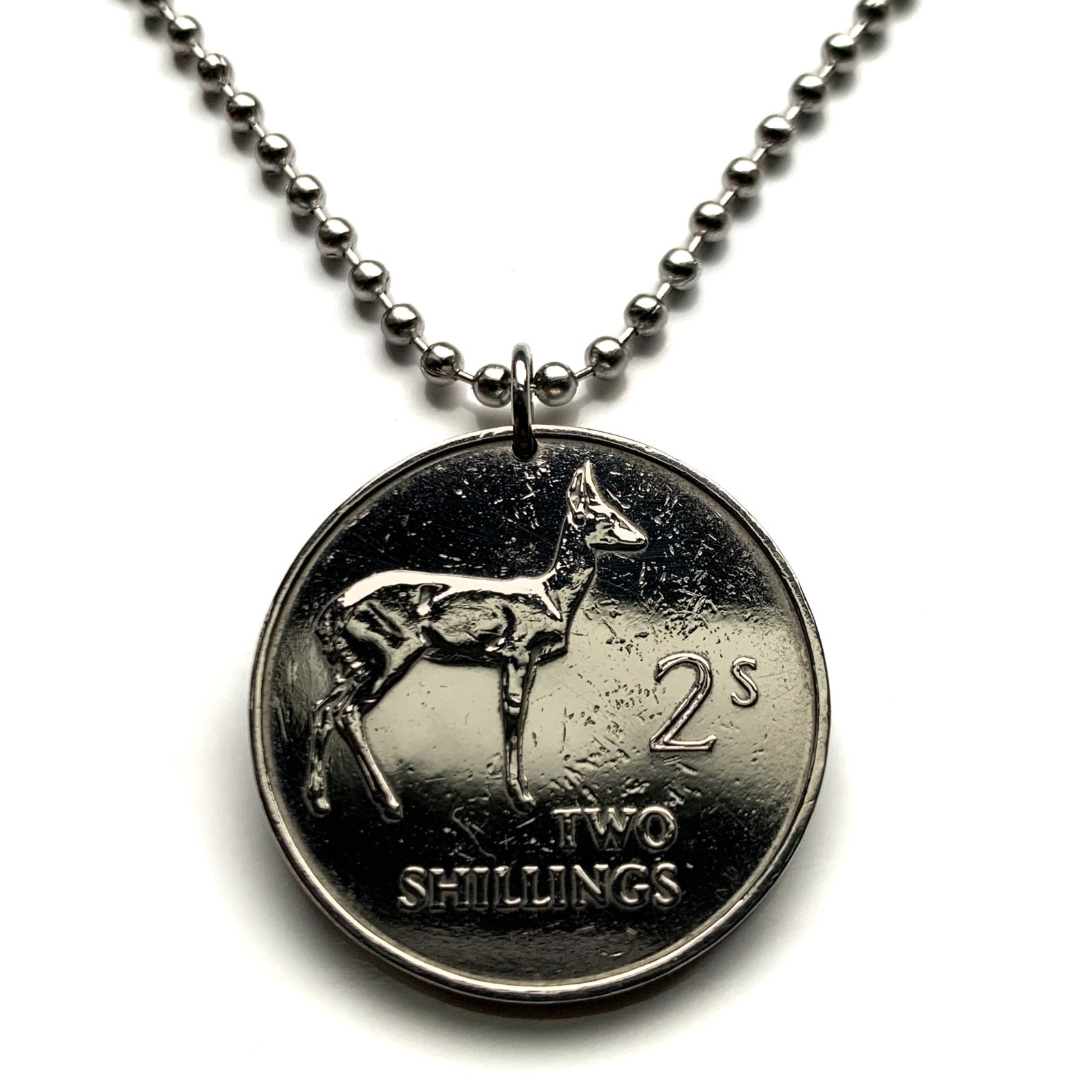 1966 Zambia 2 coin pendant Bohor Reedbuck antelope Kenneth Kaunda Lusaka n003913