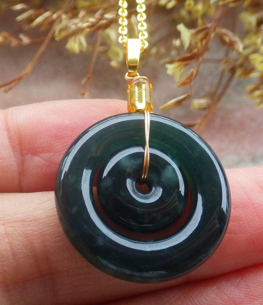 1Pcs Icy Green Small 100% Natural A Jade jadeite Pendant Circle Necklace 715520