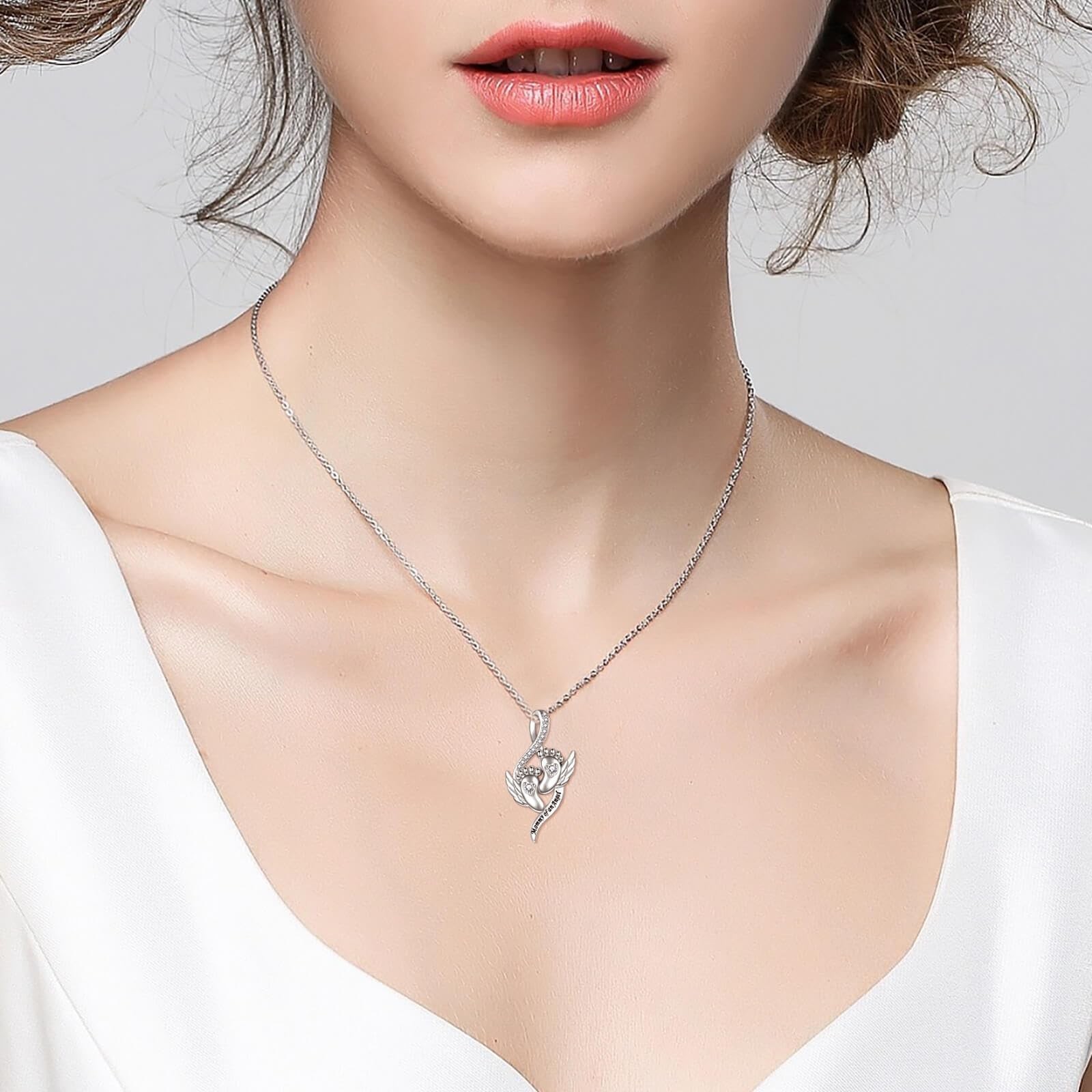 Sterling Silver Angel Heart Pendant Necklace – Miscarriage Memorial Jewelry for