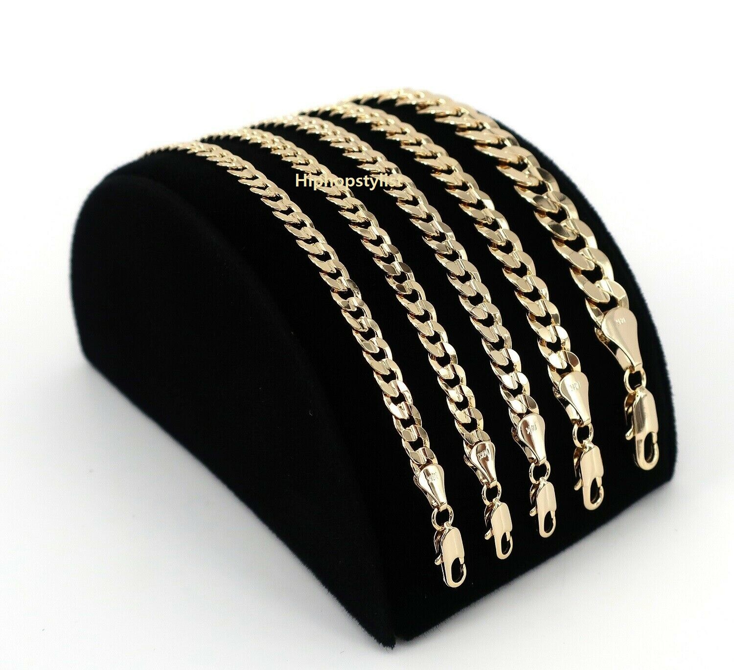 Mens 14K Concave Cuban link Chain Necklace Bracelet 5mm to 10mm Gold Plated