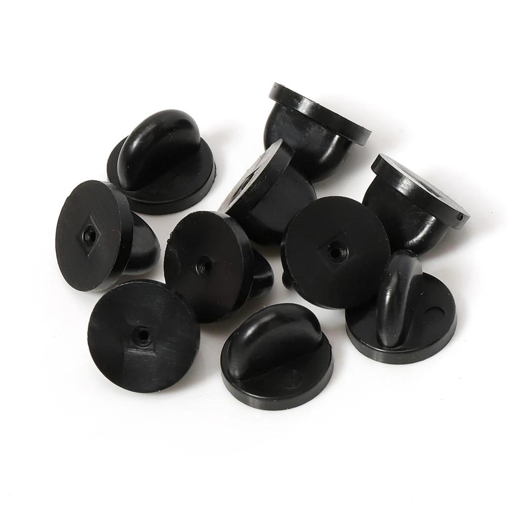50Pcs Black Rubber Brooch Pin Back Squeeze Badge Holder Butterfly Clasp Clutch